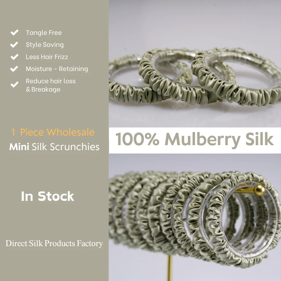 Bean Green silk scrunchies mini