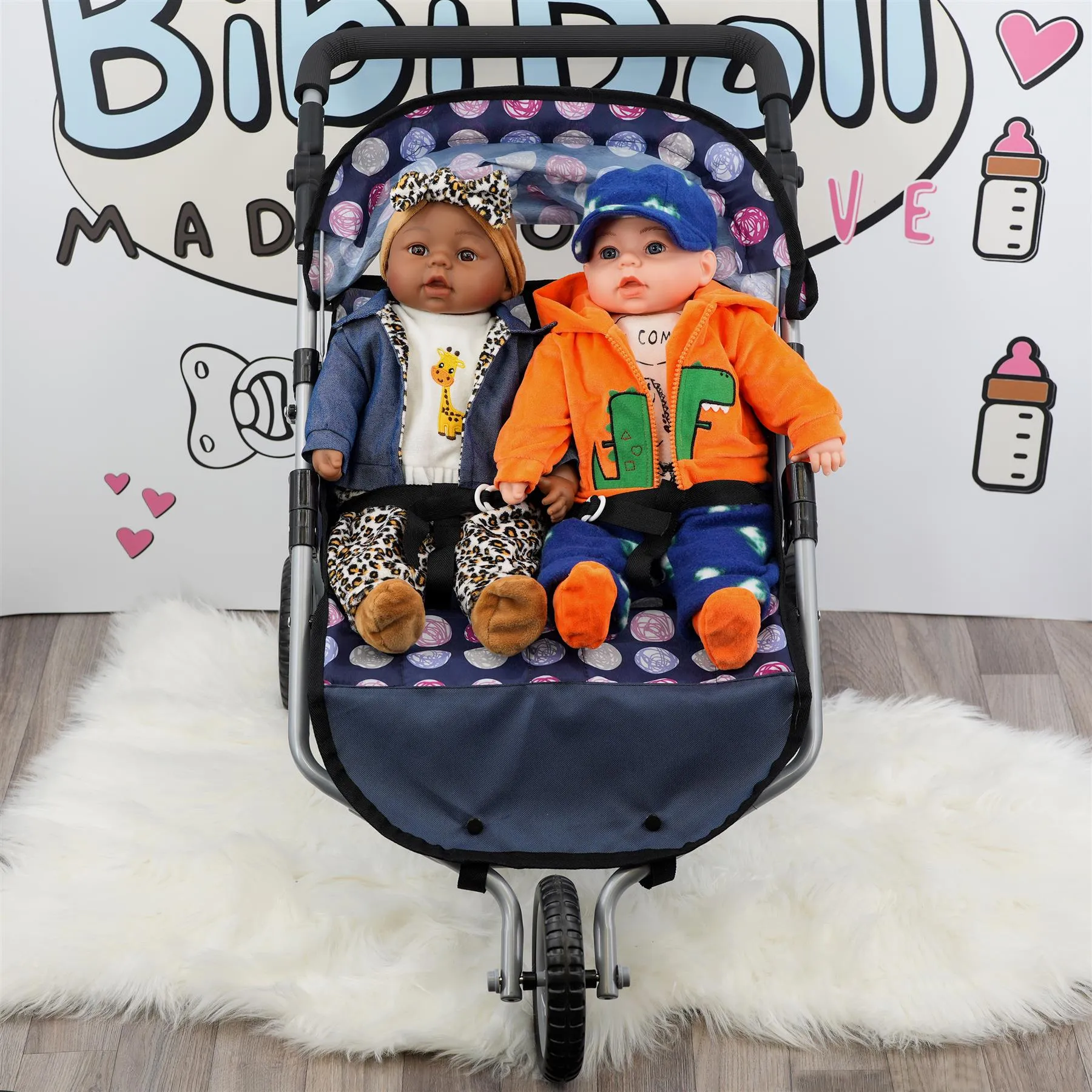 BiBi Accessories - Blue Doll Twin Stroller
