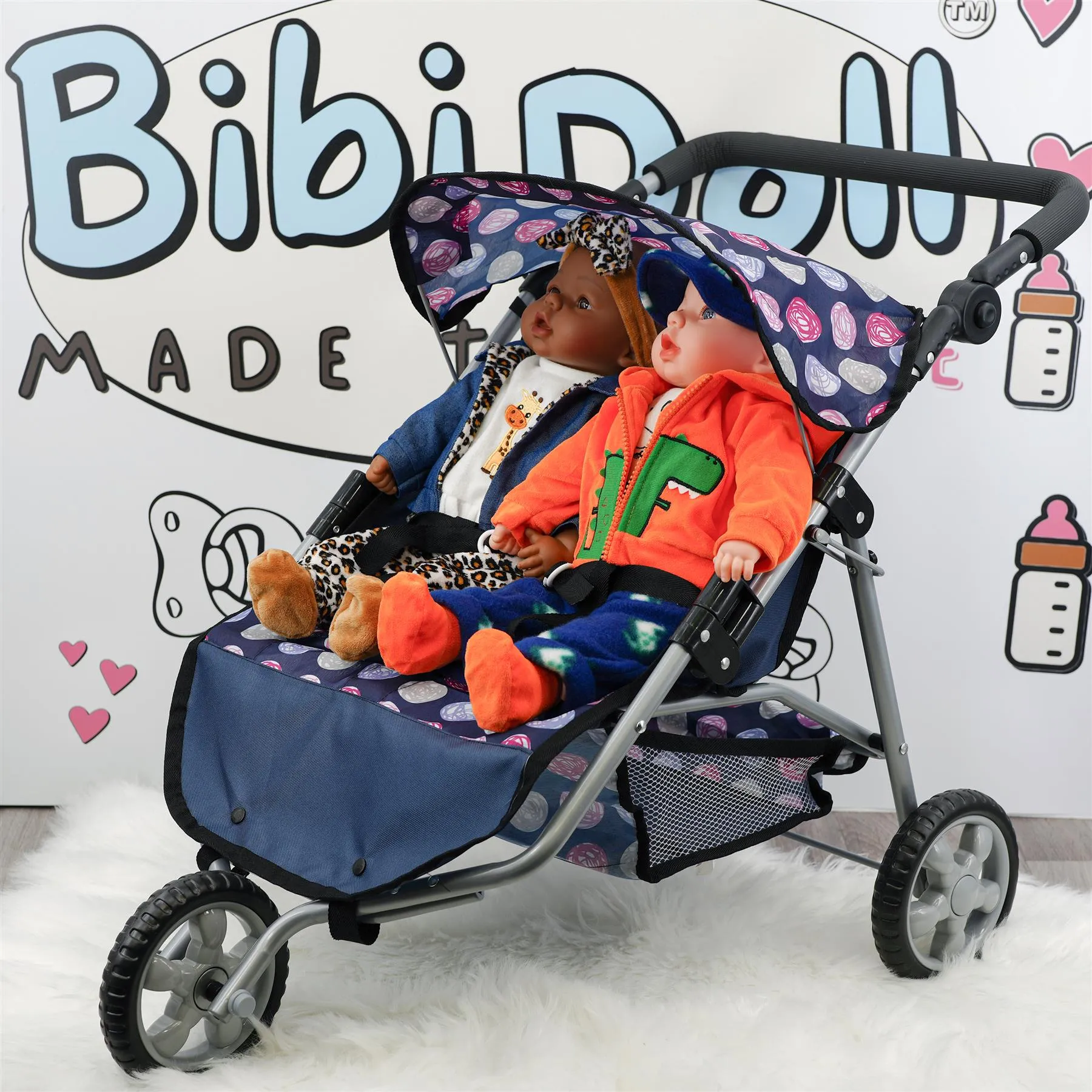BiBi Accessories - Blue Doll Twin Stroller