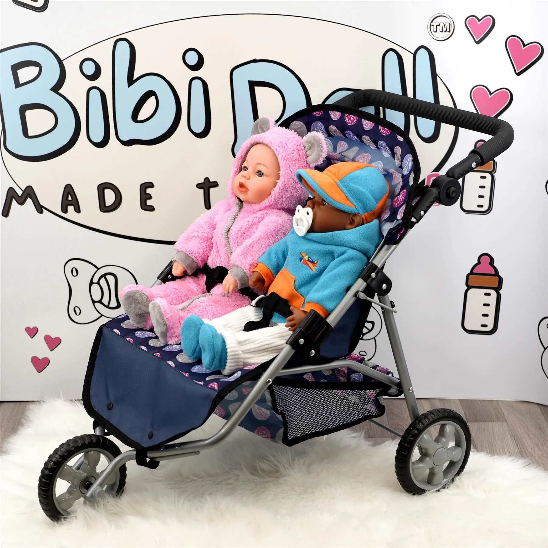 BiBi Accessories - Blue Doll Twin Stroller