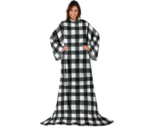 Black and White Buffalo Check Wearable Blanket With Sleeves