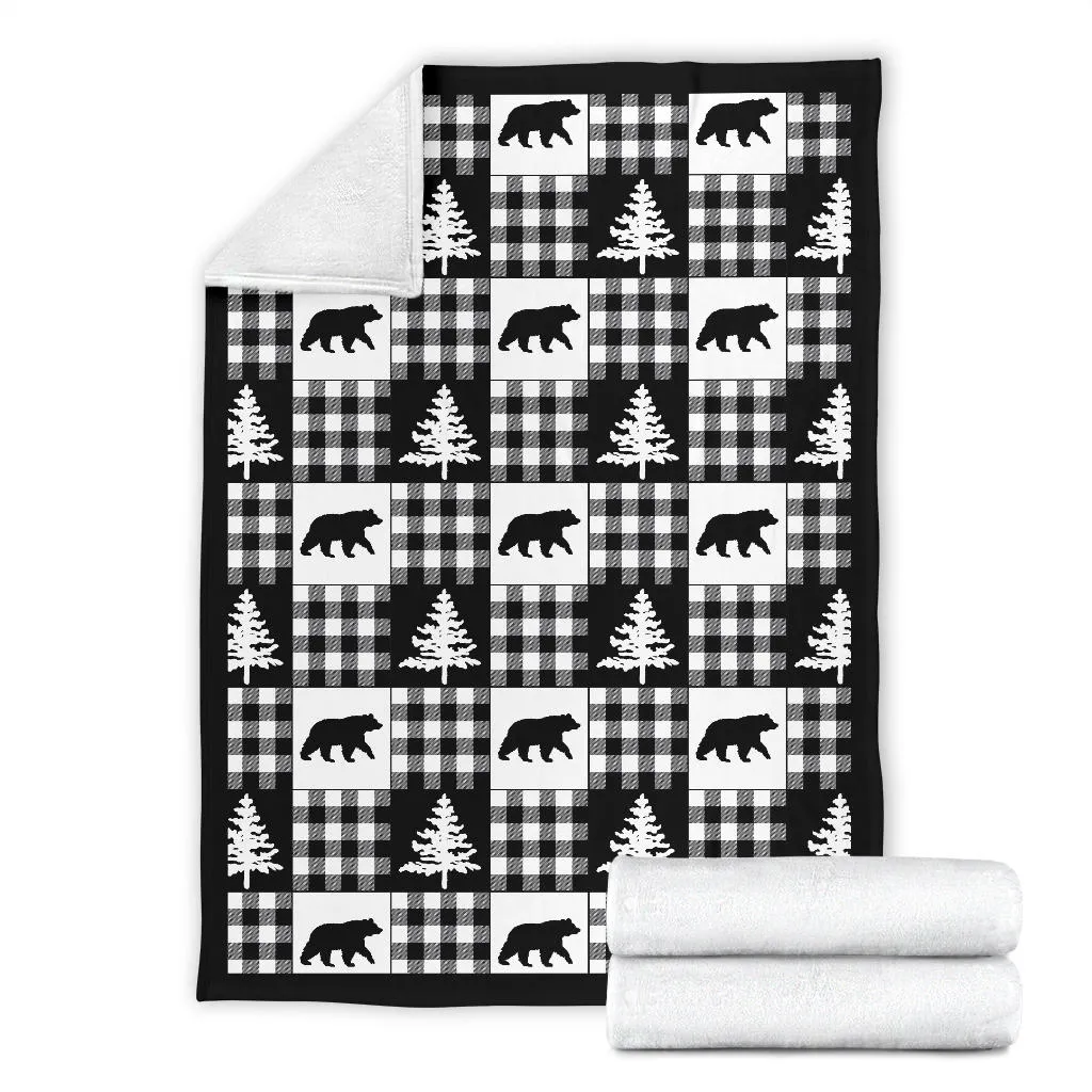 Black and White Buffalo Plaid Fleece Throw Blanket Country Lodge Pattern