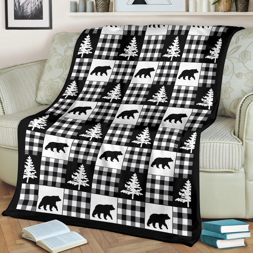 Black and White Buffalo Plaid Fleece Throw Blanket Country Lodge Pattern