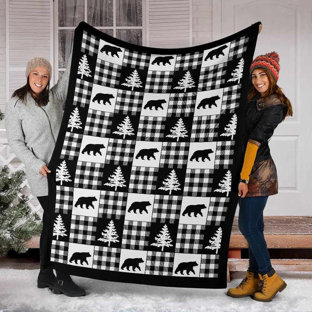 Black and White Buffalo Plaid Fleece Throw Blanket Country Lodge Pattern
