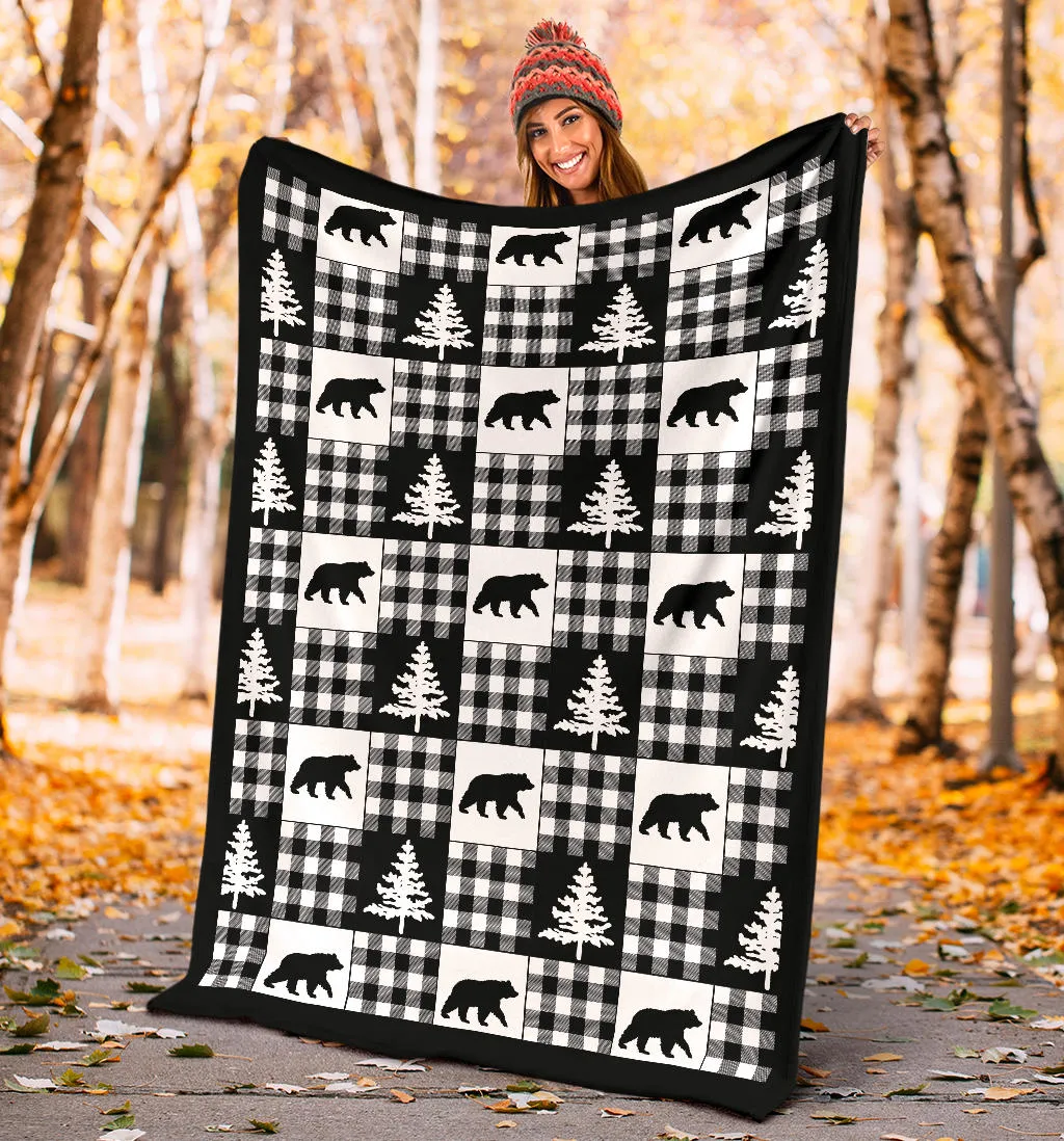 Black and White Buffalo Plaid Fleece Throw Blanket Country Lodge Pattern