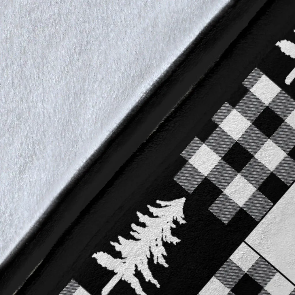 Black and White Buffalo Plaid With Deer and Pine Trees Pattern Fleece Throw Blanket