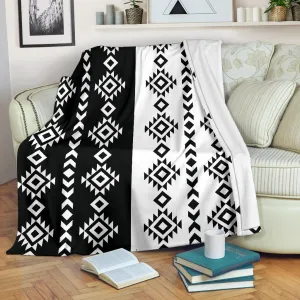 Black and White Ethnic Tribal Contrast Pattern Fleece Blanket