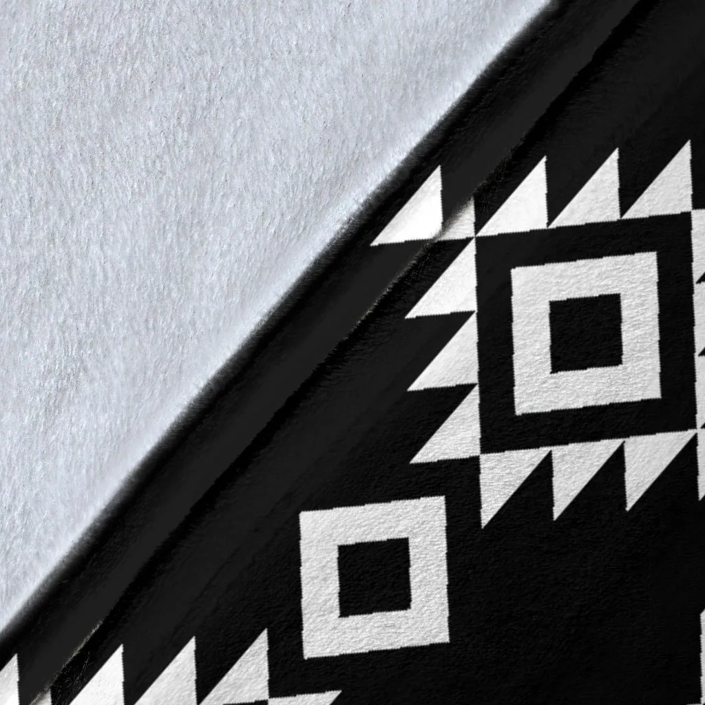 Black and White Ethnic Tribal Contrast Pattern Fleece Blanket