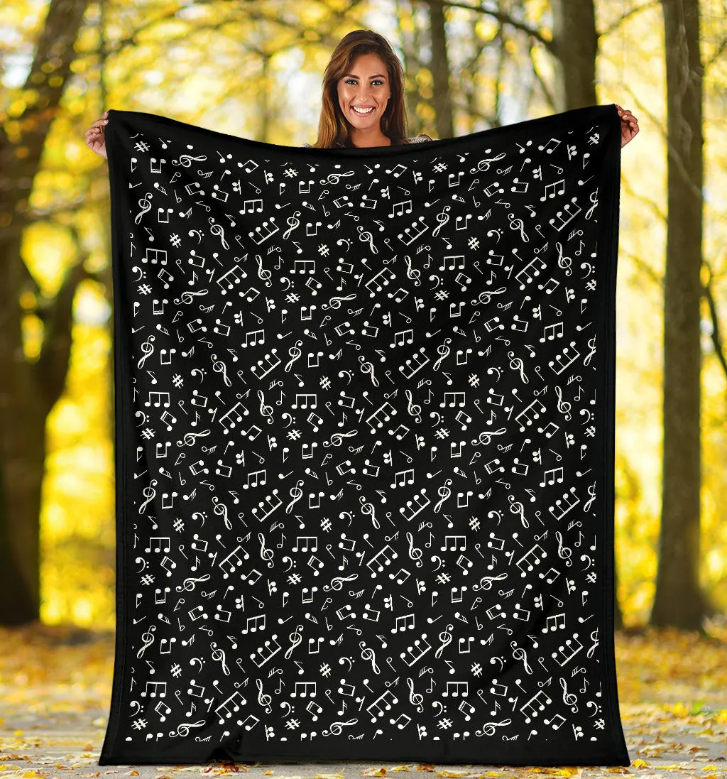 Black and White Music Notes Pattern Fleece Throw Blanket