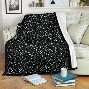 Black and White Music Notes Pattern Fleece Throw Blanket