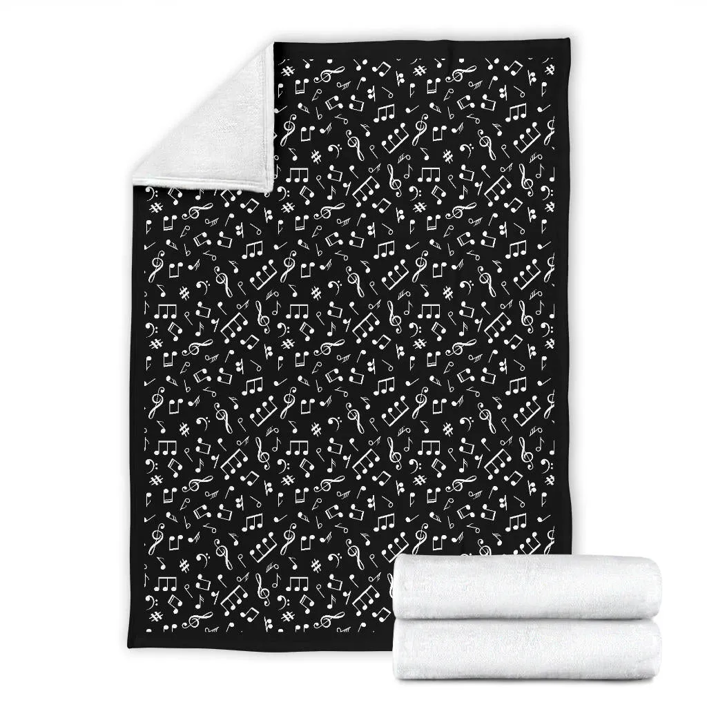 Black and White Music Notes Pattern Fleece Throw Blanket