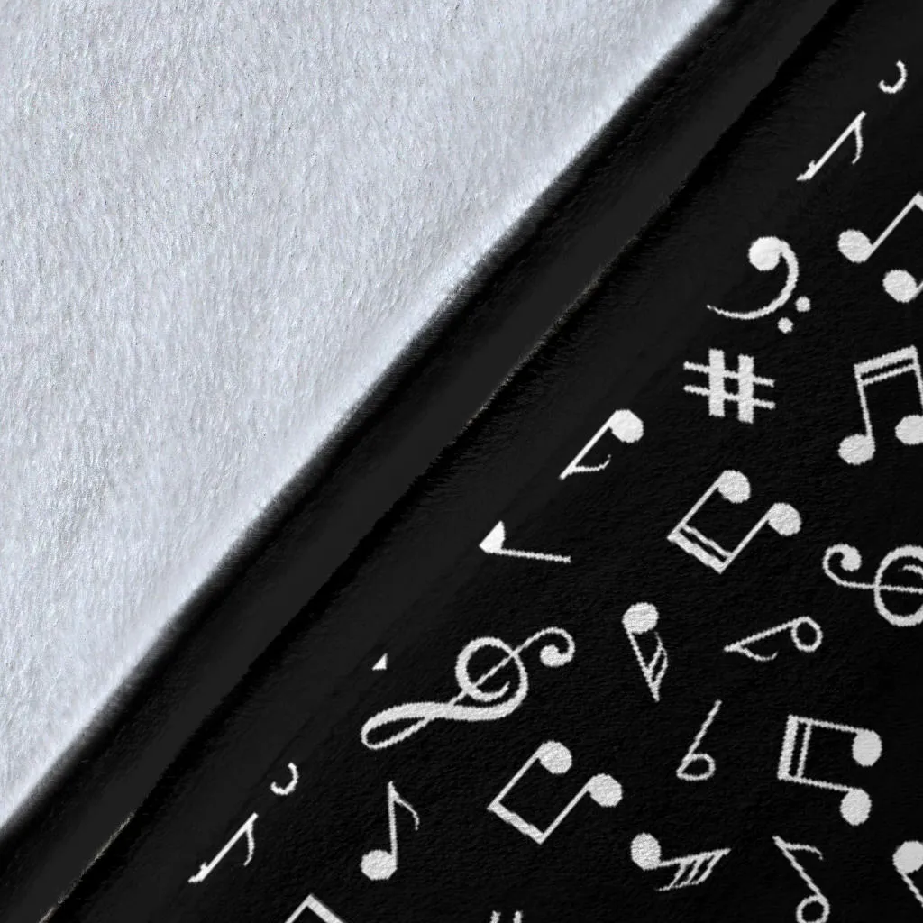 Black and White Music Notes Pattern Fleece Throw Blanket