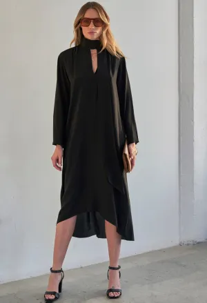 Black Scarf Neck Silk Dress