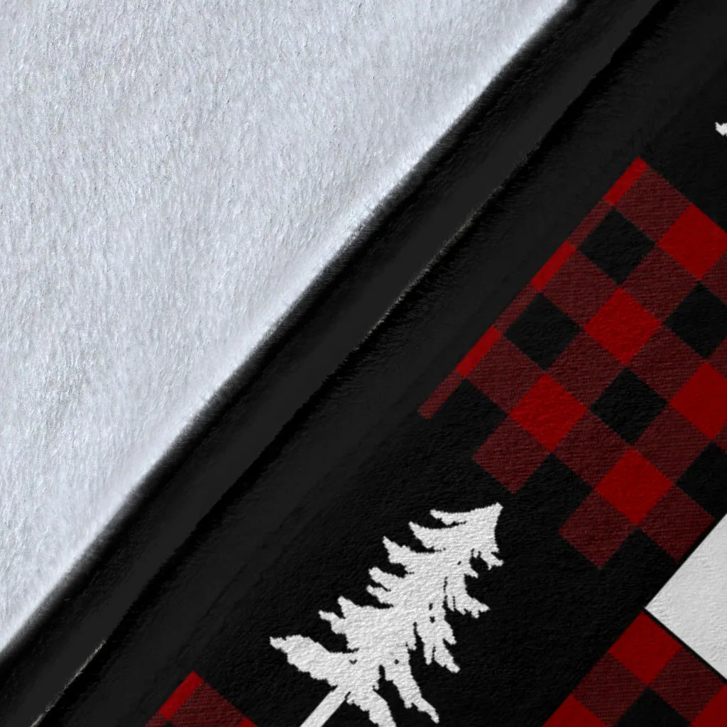 Black, White and Red Buffalo Plaid With Buck and Pine Tree Patchwork Pattern Fleece Throw Blanket