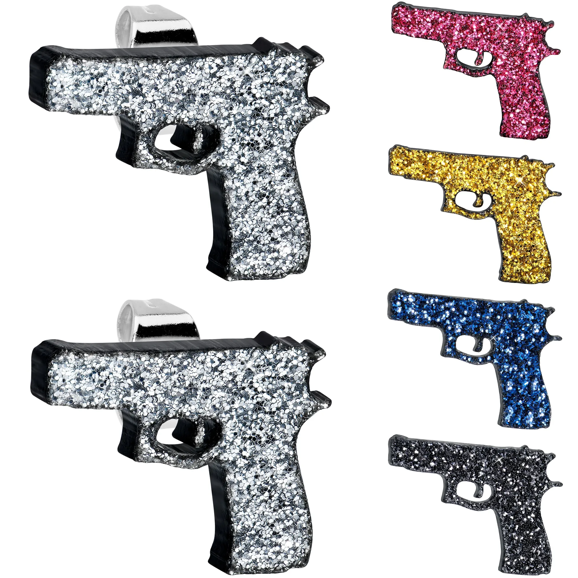 Blue Glitter Gun Stud Earrings Set