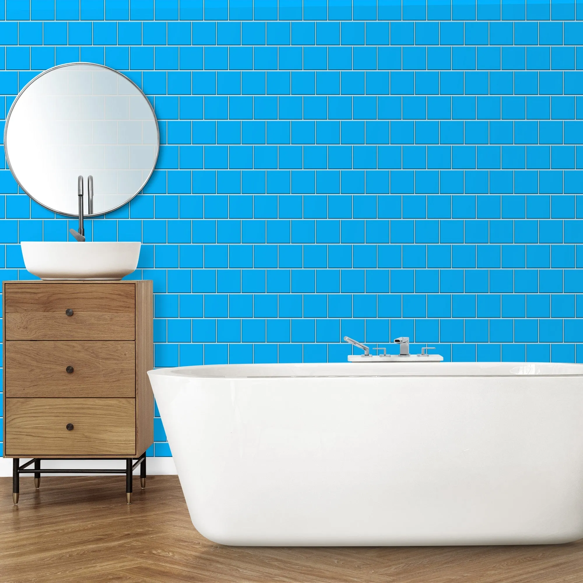 Blue Large Squares Acrylic Shower Wall Panel 2440mm x 1220mm (3mm Thick)