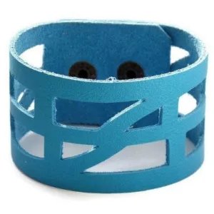 Blue Leather Wrist band.  Reclaimed Leather Cuff Bracelet, Hand cut, Laser cut style
