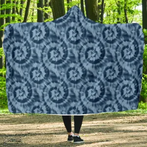 Blue Tie Dye Hooded Blanket With White Fleece Lining