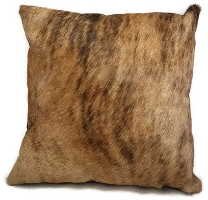 Brindle Hair On Cowhide Leather Pillow with Dark Brown Suede Back and Bottom Zip Size 20 x 20