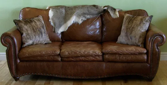 Brindle Hair On Cowhide Leather Pillow with Dark Brown Suede Back and Bottom Zip Size 20 x 20