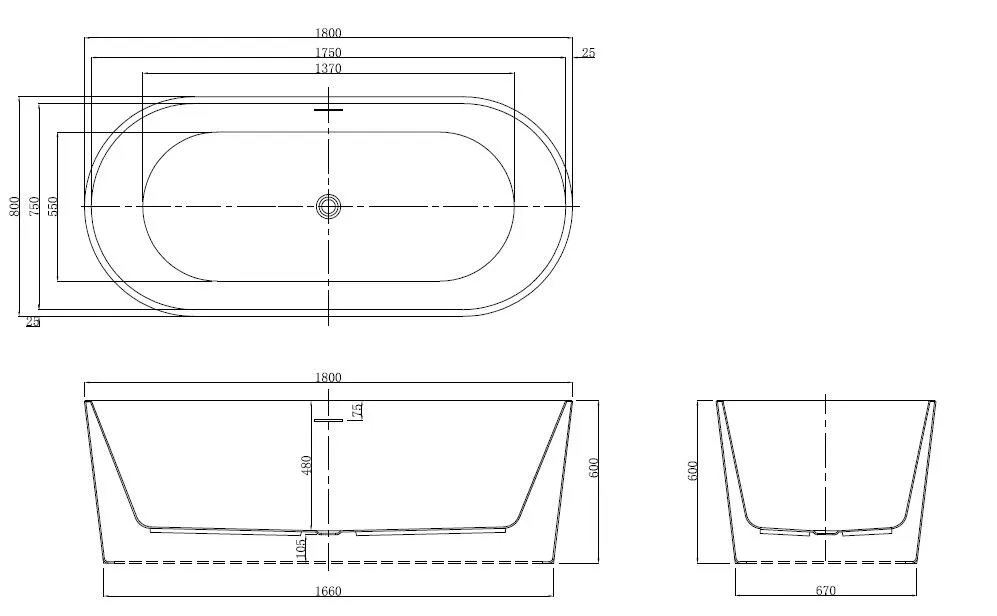 Bristol 1800 - Large Freestanding Acrylic Bath