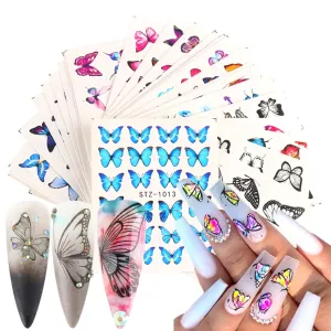 Butterfly Nail Art Stickers 8 Sheets Laser 3D Butterfly Nail Stickers Polish Sliders Butterfly Designs Full Cover Nail Self Adhesive Decals for Women Nail Art Set Manicure Tips Wraps Decorations