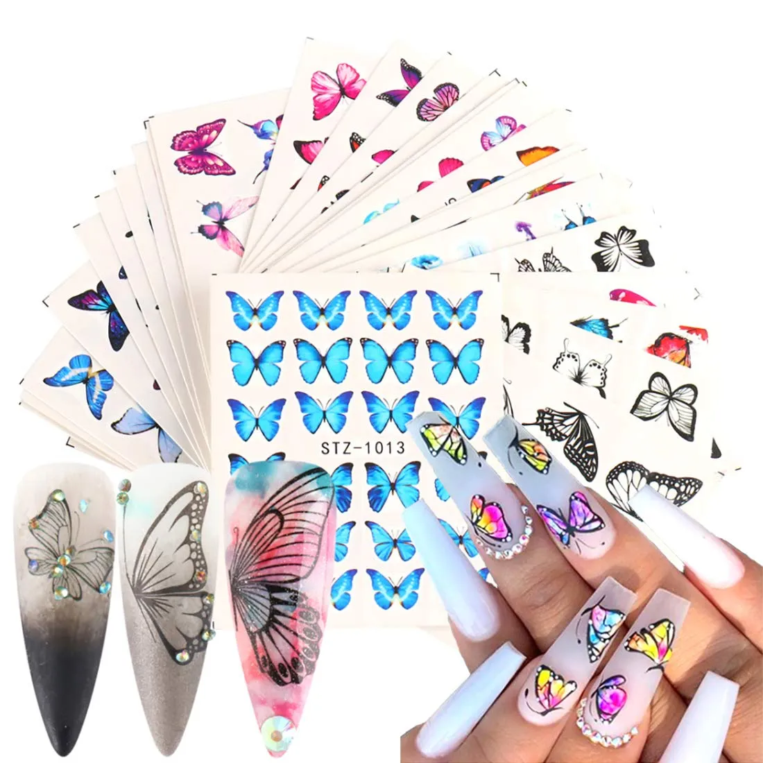 Butterfly Nail Art Stickers 8 Sheets Laser 3D Butterfly Nail Stickers Polish Sliders Butterfly Designs Full Cover Nail Self Adhesive Decals for Women Nail Art Set Manicure Tips Wraps Decorations