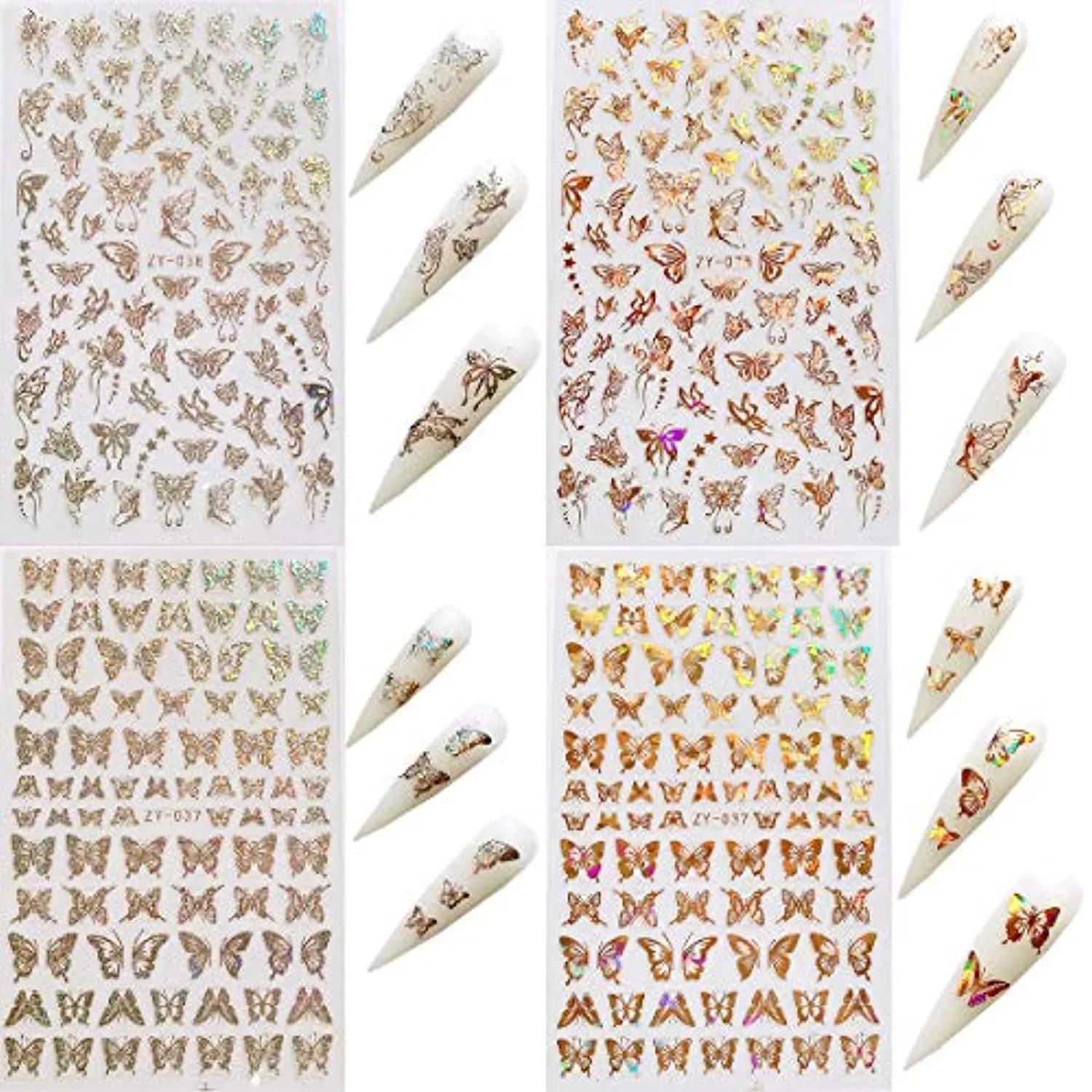 Butterfly Nail Art Stickers 8 Sheets Laser 3D Butterfly Nail Stickers Polish Sliders Butterfly Designs Full Cover Nail Self Adhesive Decals for Women Nail Art Set Manicure Tips Wraps Decorations
