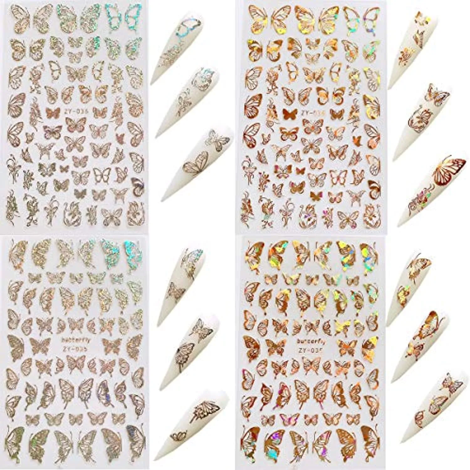 Butterfly Nail Art Stickers 8 Sheets Laser 3D Butterfly Nail Stickers Polish Sliders Butterfly Designs Full Cover Nail Self Adhesive Decals for Women Nail Art Set Manicure Tips Wraps Decorations
