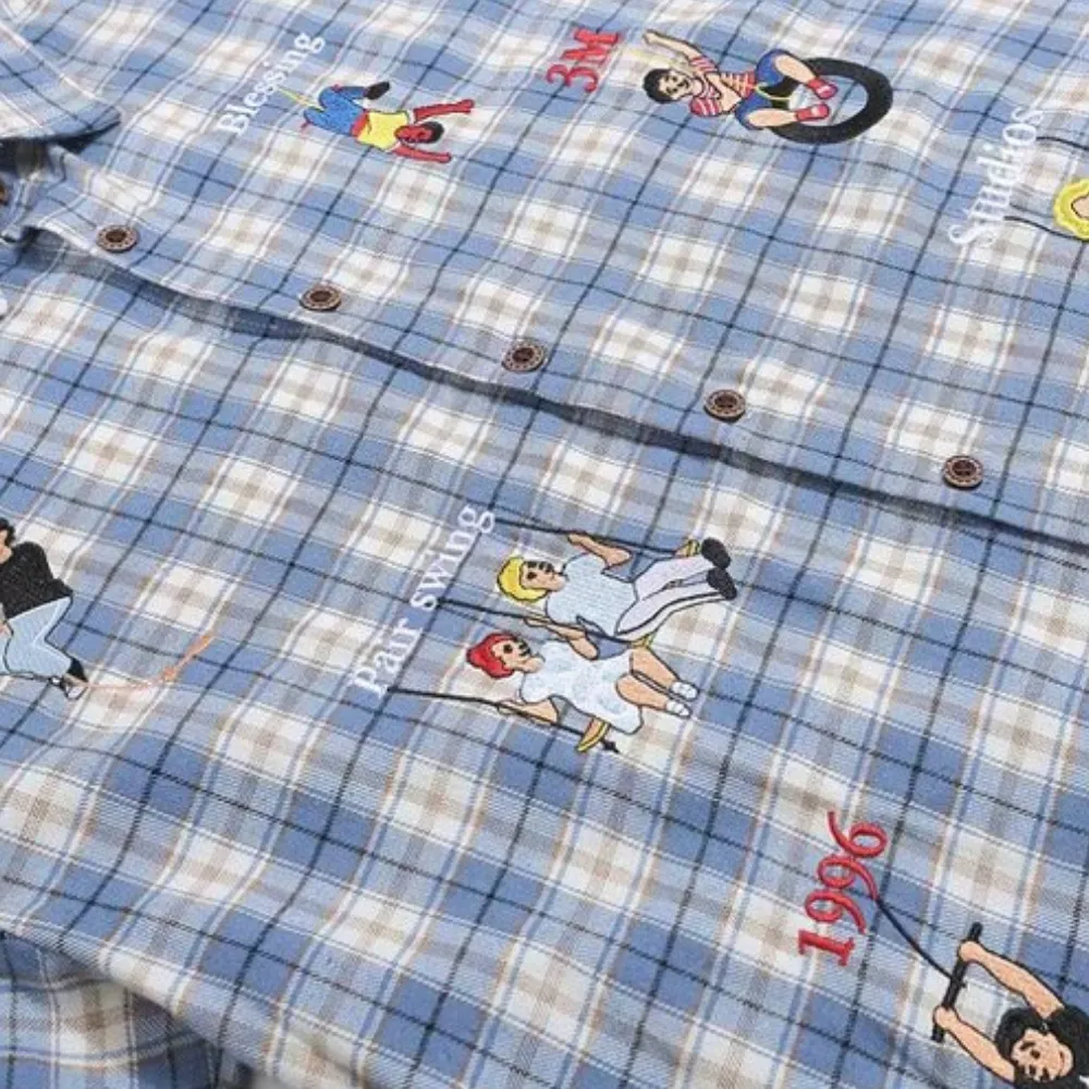 Cartoon Embroidered Plaid Shirt