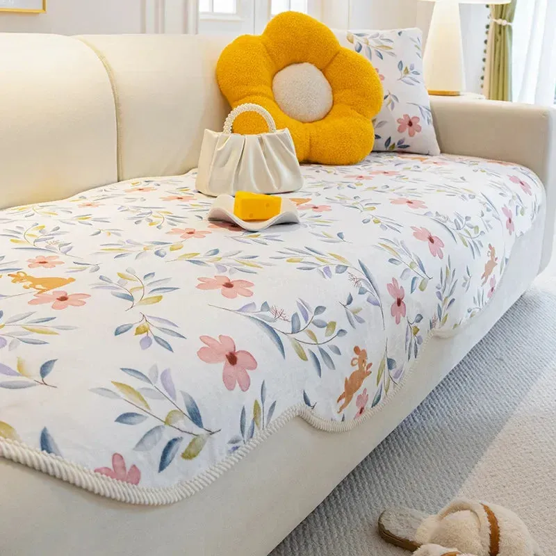Cartoon Rabbit Sofa Cover Milk Velvet Sofa Mat Sofa Slipcovers Fun Fuzzy Pet Couch Cover Sofa Towel for Living Room Home Decor