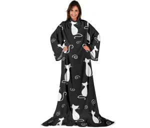 Cat Adult Sleeve Blanket - Black and White