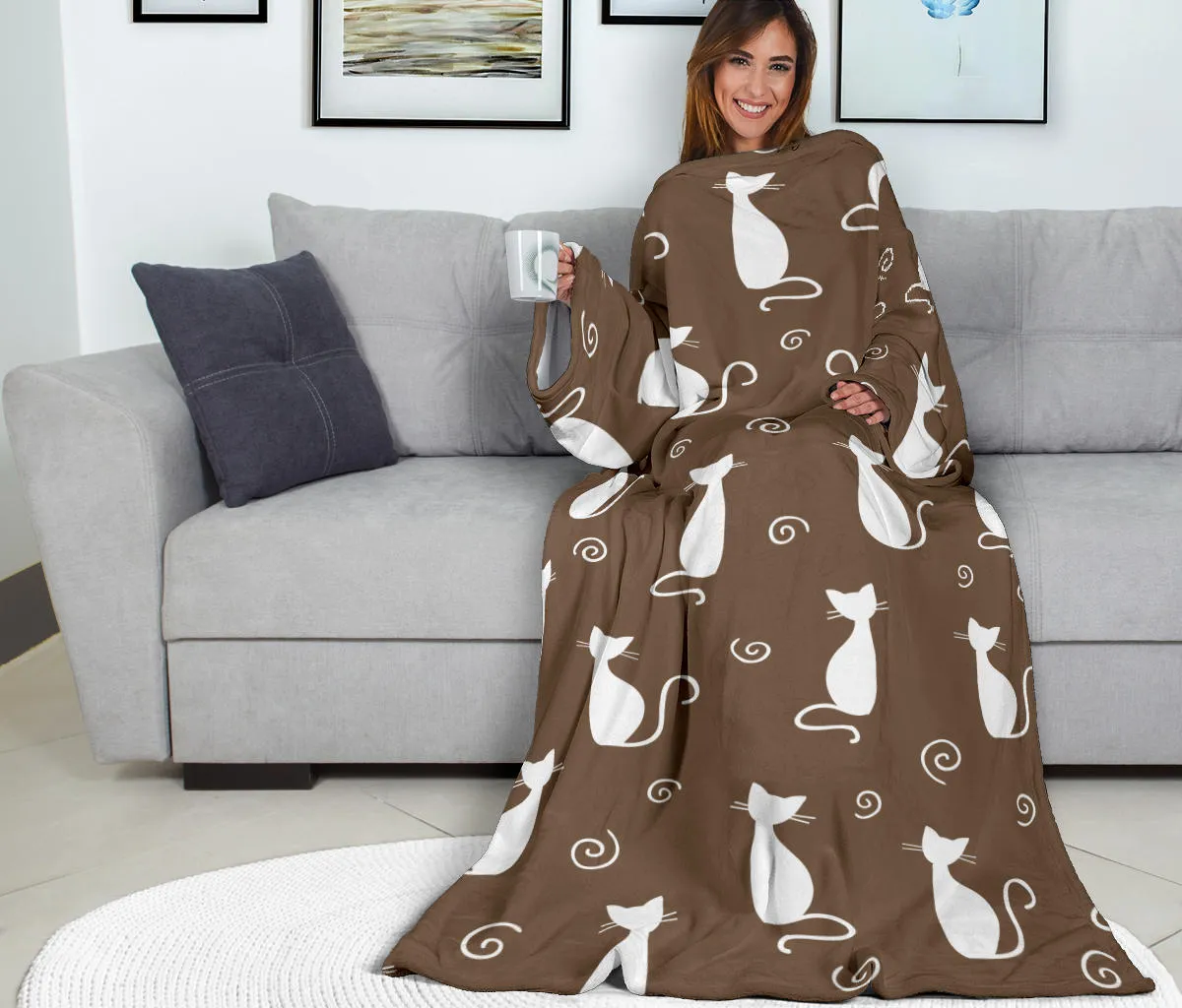 Cat Adult Sleeve Blanket - Dark Brown