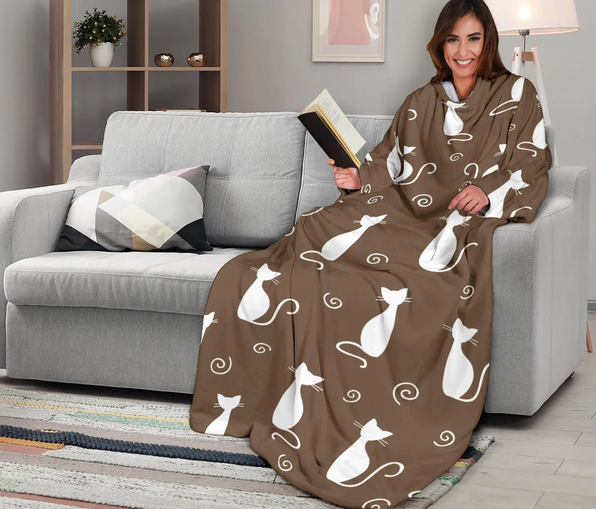 Cat Adult Sleeve Blanket - Dark Brown