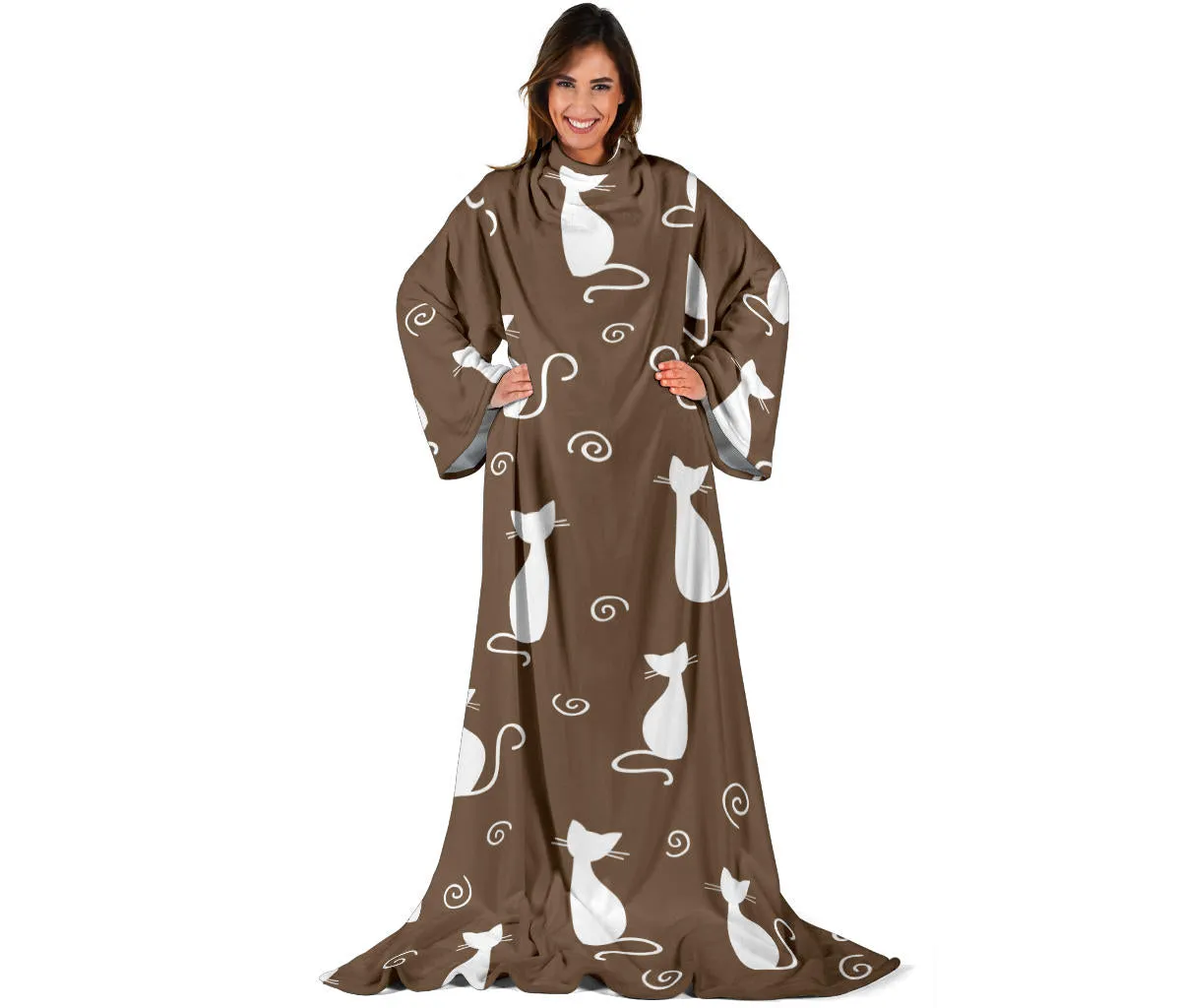 Cat Adult Sleeve Blanket - Dark Brown