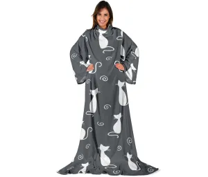 Cat Adult Sleeve Blanket - Grey