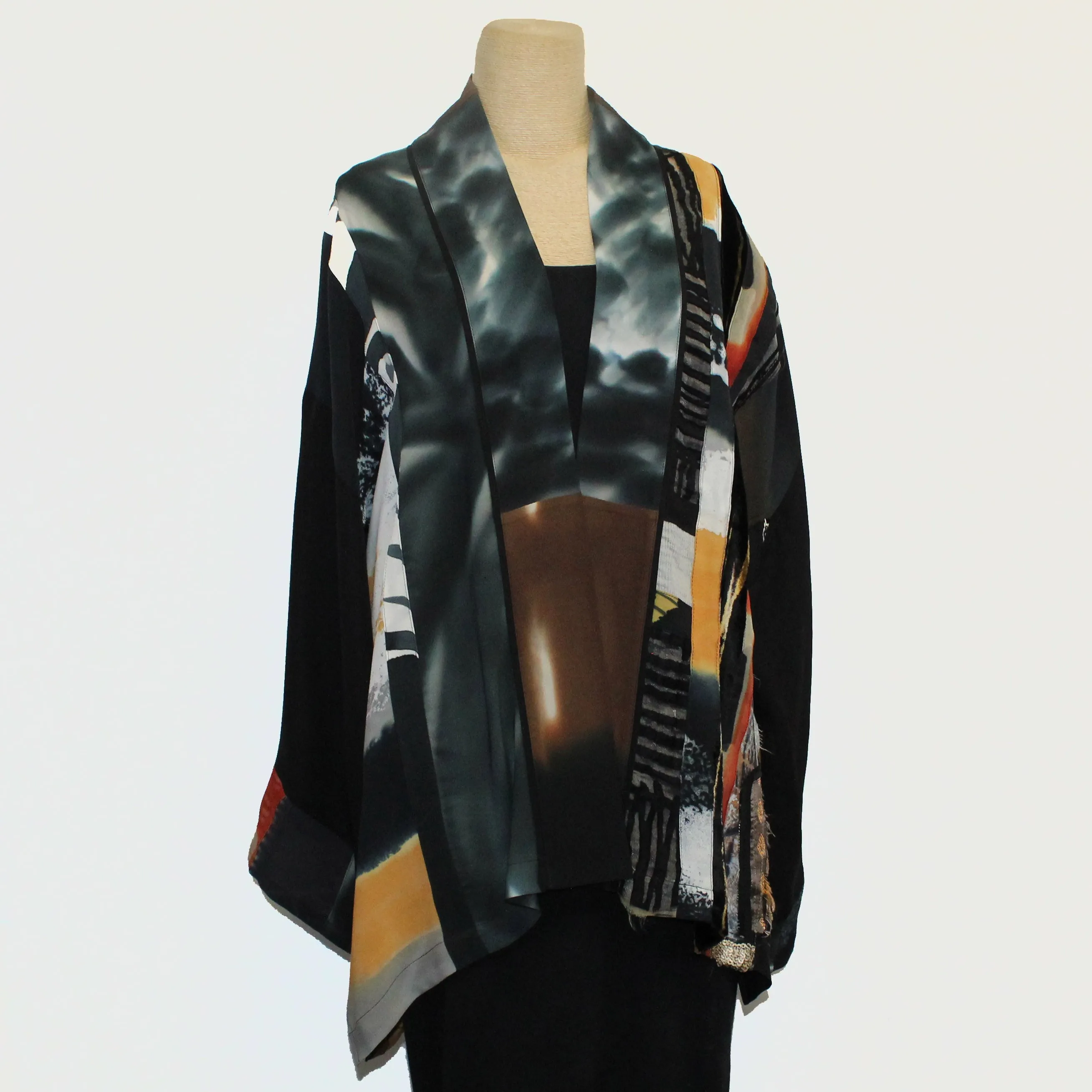 Catherine Bacon Kimono, Mosaic, Black/Brown/Red/Gold, OS Fits M-XL