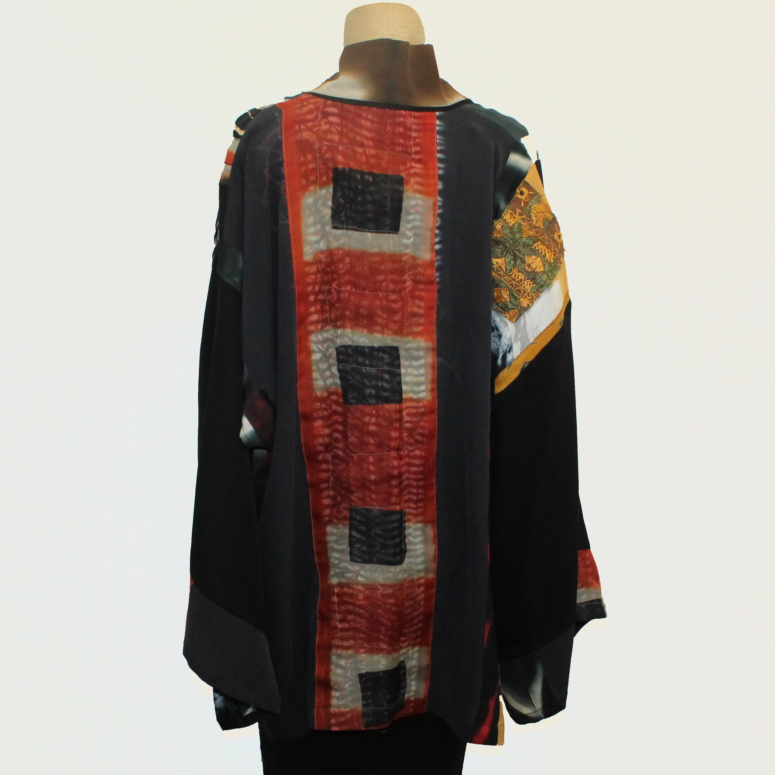 Catherine Bacon Kimono, Mosaic, Black/Brown/Red/Gold, OS Fits M-XL