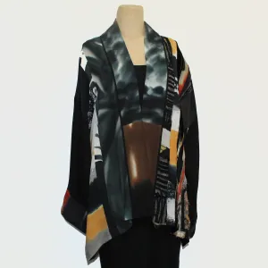 Catherine Bacon Kimono, Mosaic, Black/Brown/Red/Gold, OS Fits M-XL