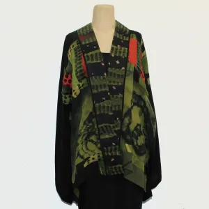 Catherine Bacon Kimono, Mosaic, Black/Olive/Red, OS Fits M-XL