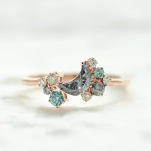 Chandra Noir | Crescent Cut Gray Moissanite Cluster Ring