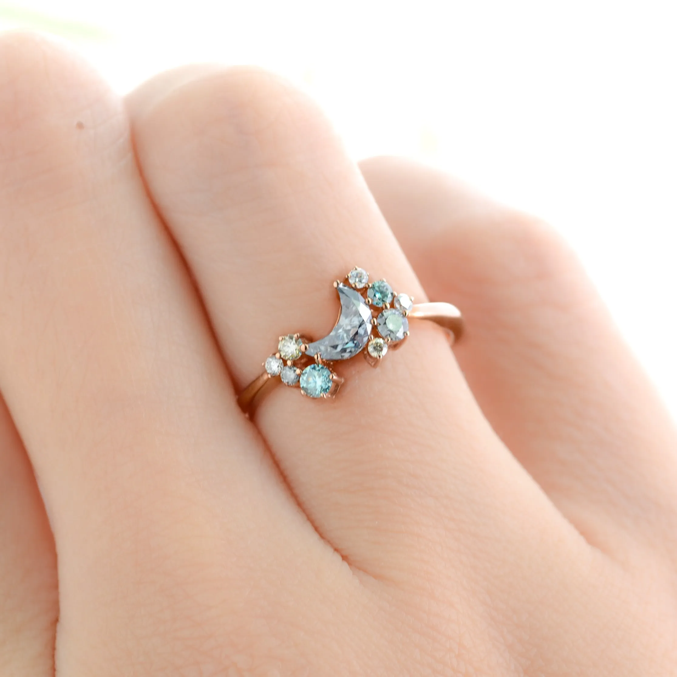Chandra Noir | Crescent Cut Gray Moissanite Cluster Ring