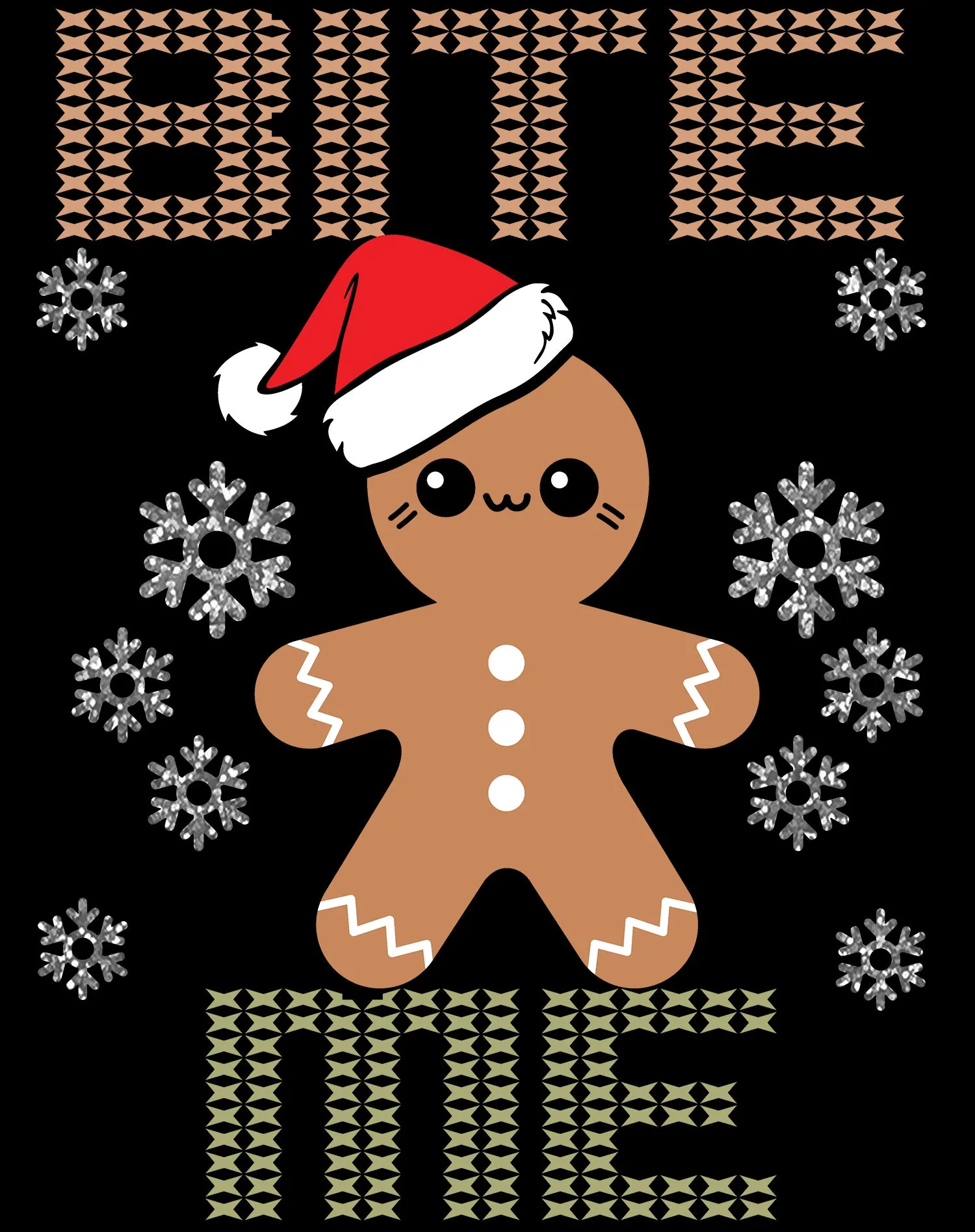 Christmas Gingerbread Man Bite Me Snowflake Meme Cute Fun Unisex Sweatshirt