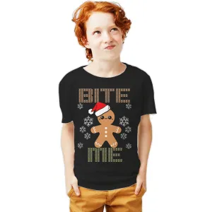Christmas Gingerbread Man Bite Me Snowflake Meme Cute Fun Youth T-Shirt