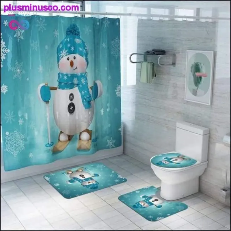 Christmas-patterned Curtain Toilet Cover Non-slip Rug Home