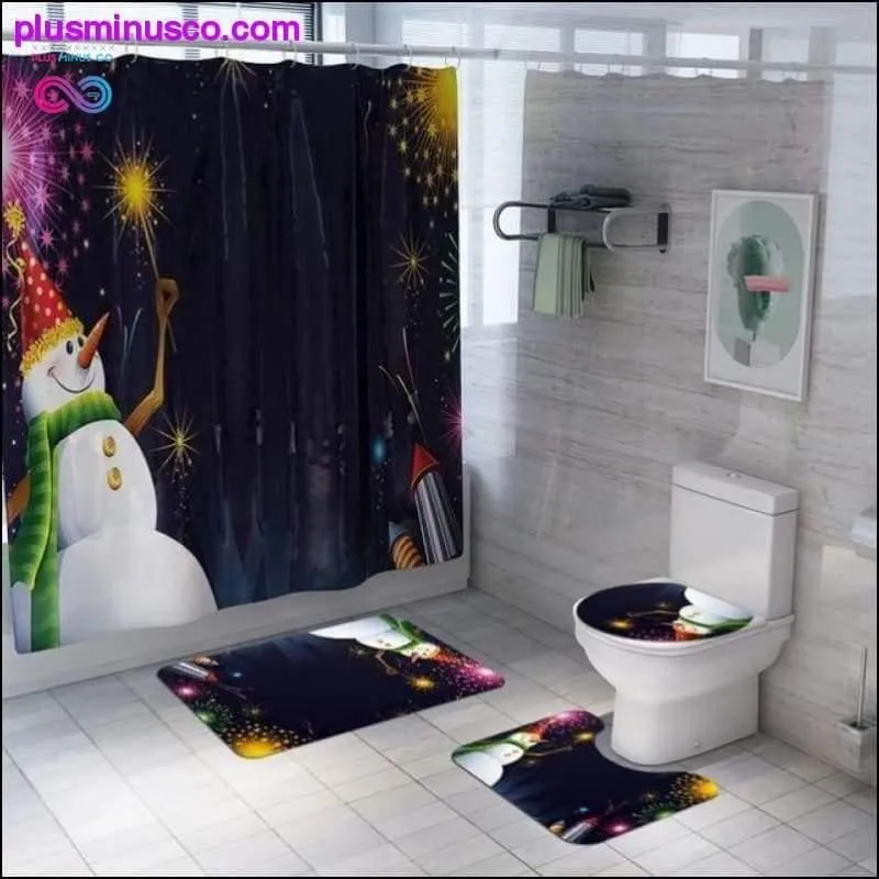 Christmas-patterned Curtain Toilet Cover Non-slip Rug Home