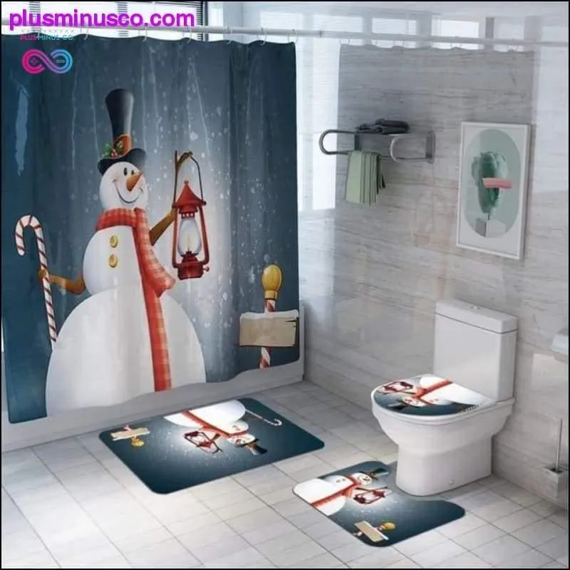 Christmas-patterned Curtain Toilet Cover Non-slip Rug Home