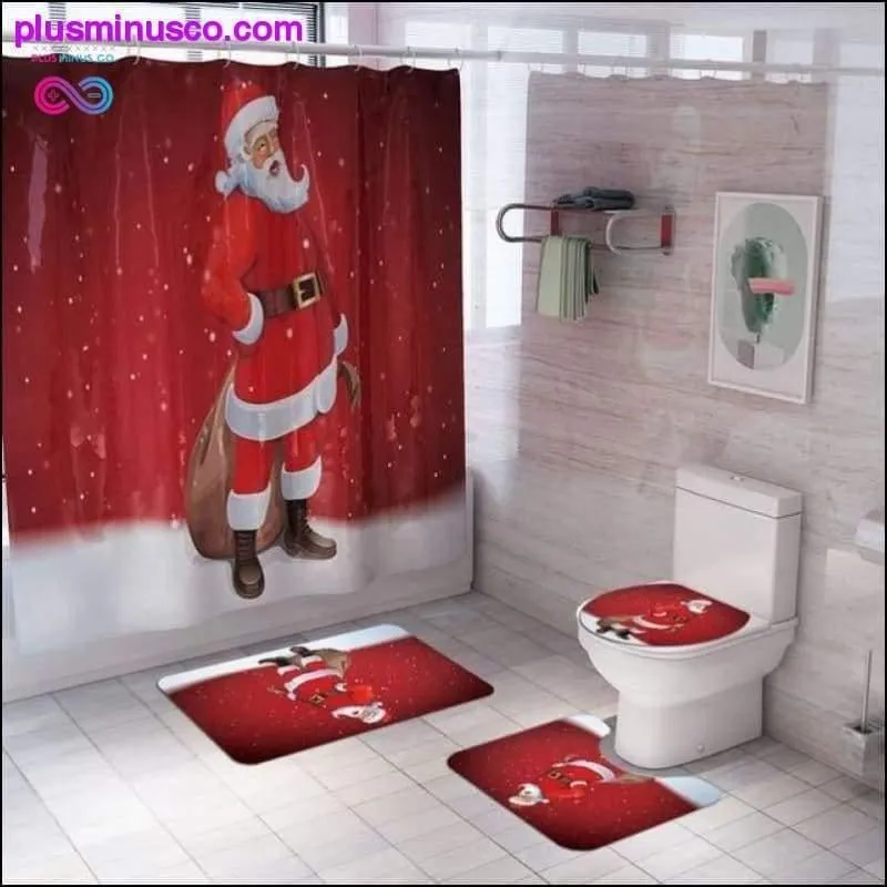 Christmas-patterned Curtain Toilet Cover Non-slip Rug Home