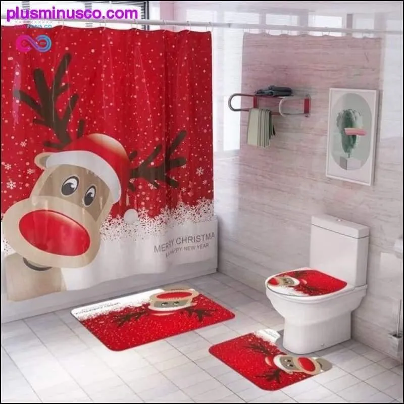Christmas-patterned Curtain Toilet Cover Non-slip Rug Home
