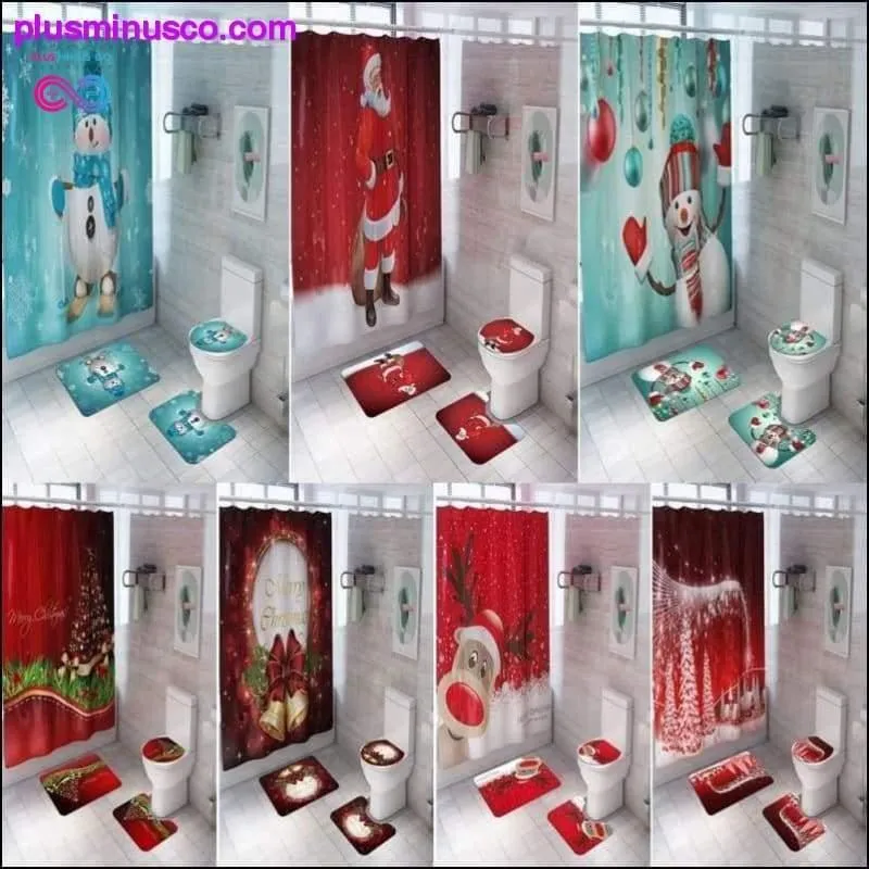 Christmas-patterned Curtain Toilet Cover Non-slip Rug Home